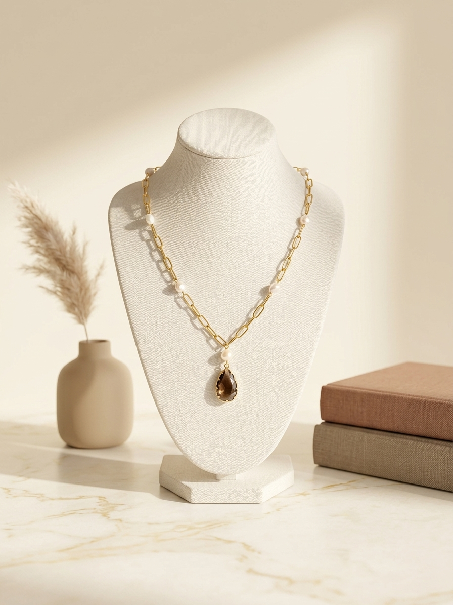 Black Crystal Pearl Pendant Necklace