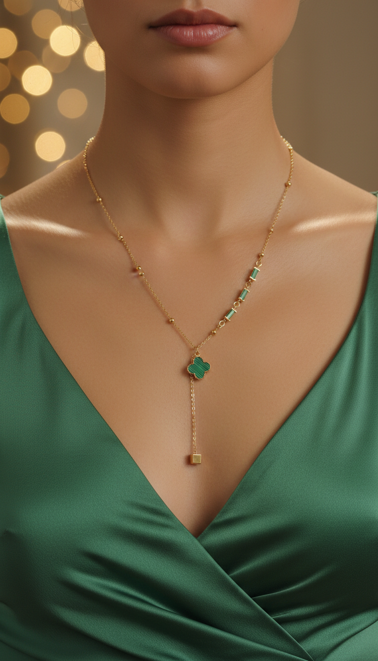 Clover Lariat Dainty Necklace-Model