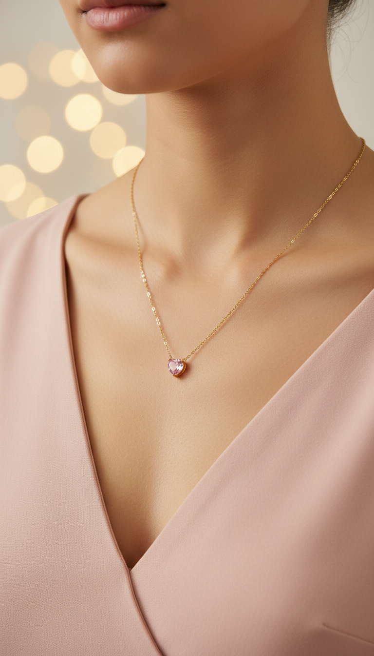 Dainty Heart Crystal Necklace-Model
