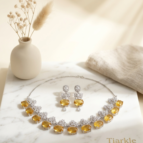 Floral Drop American Diamond Necklace Set