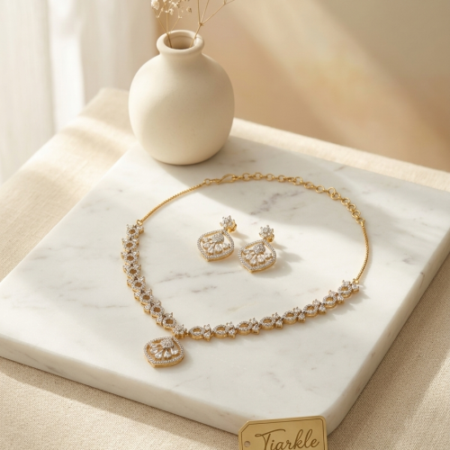 Floral Pendant American Diamond Necklace Set
