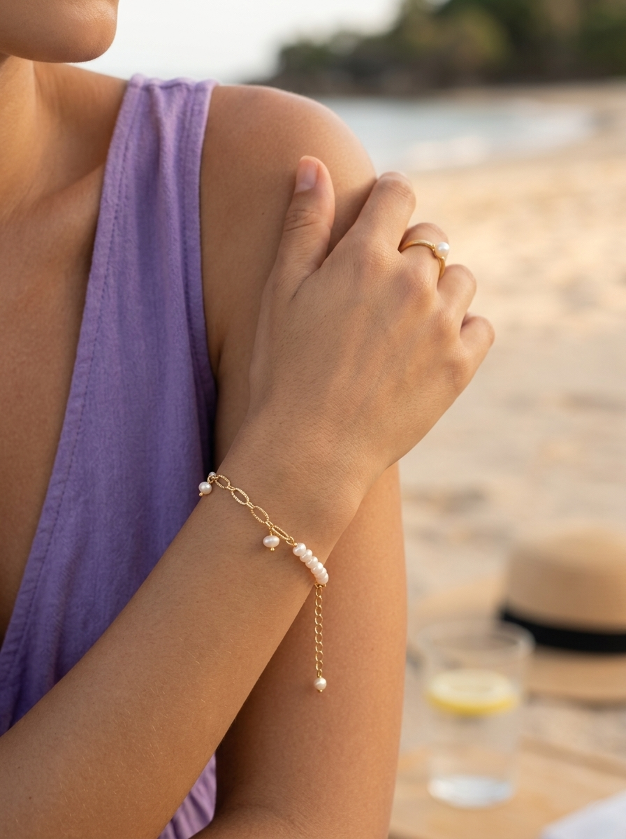 Half Pearl Rice Pearl Bracelet-Model