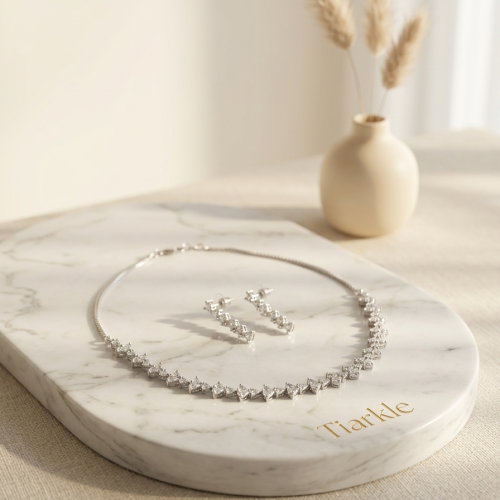Princess Cut American Diamond Necklace Set