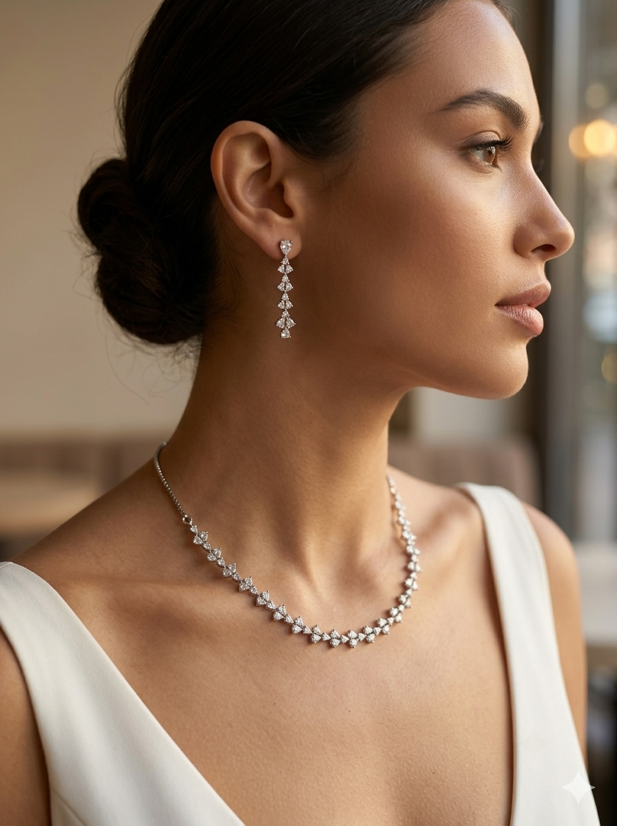 Princess Cut American Diamond Necklace Set-Model-1