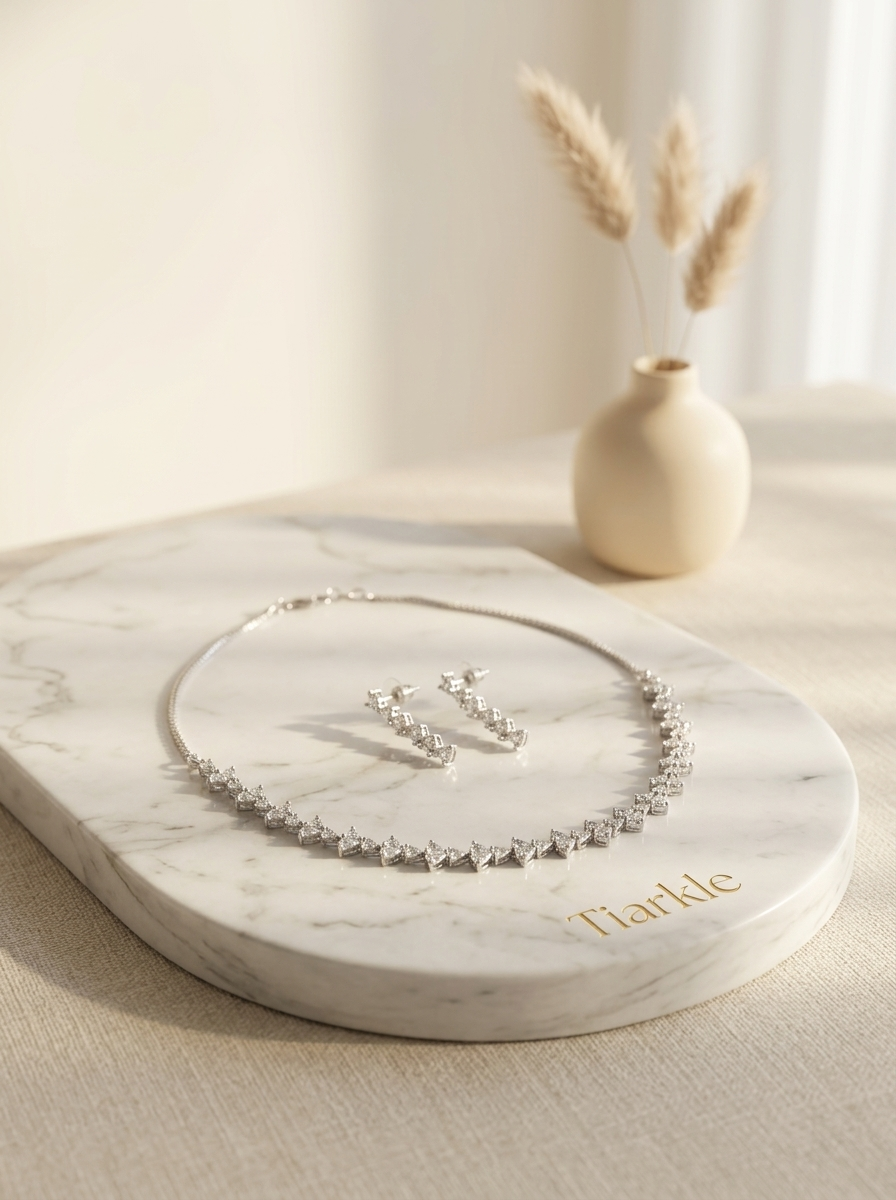 Princess Cut American Diamond Necklace Set