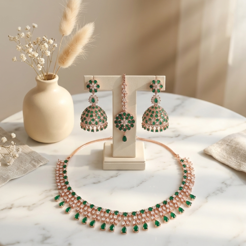 Rose Gold American Diamond Bridal Necklace Set